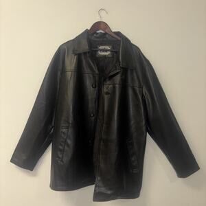 VTG A Collezioni Black Leather Coat Sz XL Men’s Jacket Collar Goth Emo Punk Dres